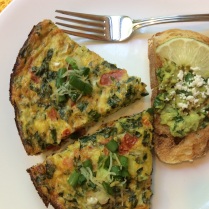 Baked omelette with potato, cheese and spinach